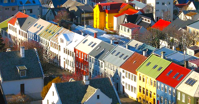 Colorful rooftops of Reykjavik houses
