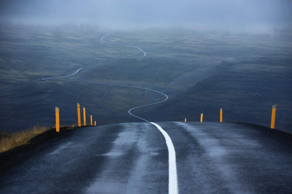 Misty road in Iceland
